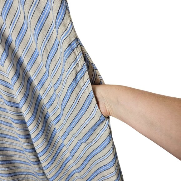 Lands End‎ Womens Striped Sleeveless Linen Dress Keyhole Back Pockets L Tall - Picture 3 of 11